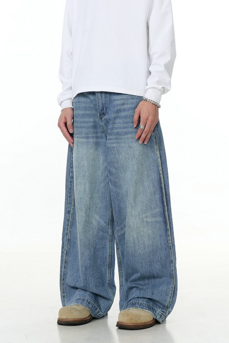 Washed Blue Straight-Leg Jeans