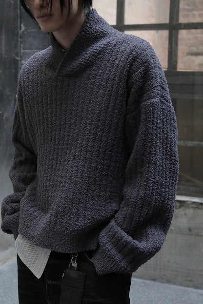 Textured Shawl Collar Sweater