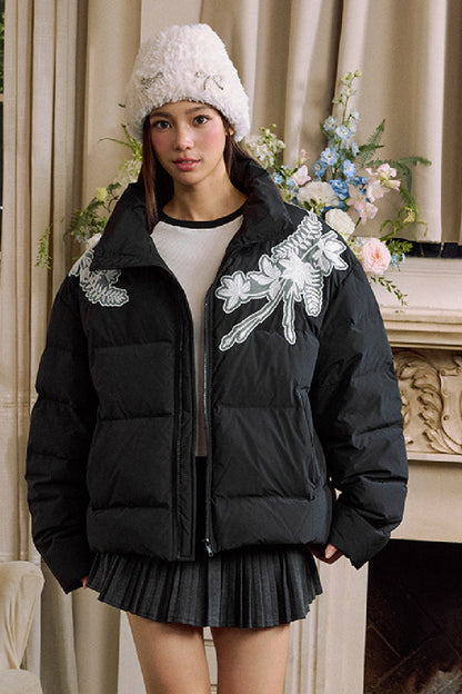 Lace Floral Wreath Embroidered Puffer