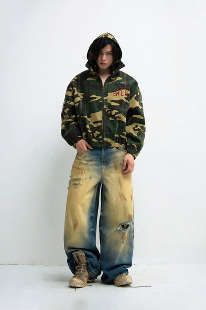 Punk Camo Scratched Hoodie