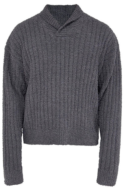Textured Shawl Collar Sweater
