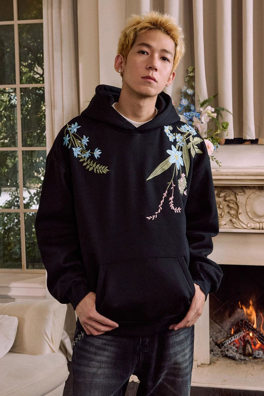 Floral Embroidered Oversized Hoodie