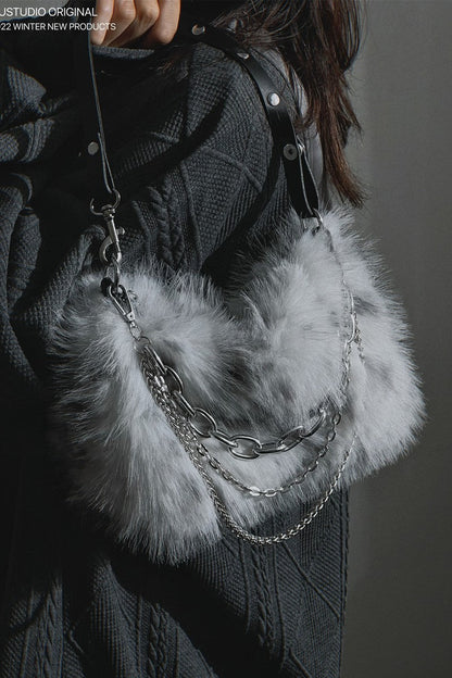 Y2K Chain Mohair Shoulder Bag