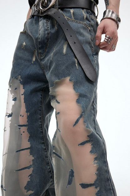 Mesh Stitching Loose Denim