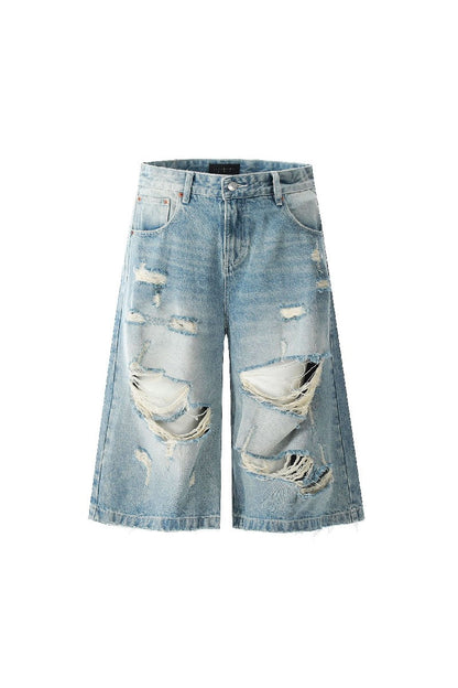 Distressed Washed Cropped Jeans