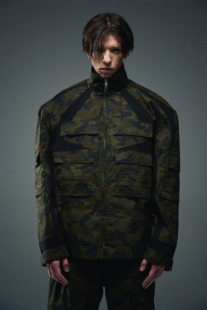 Contrast Camo Texture Cargo Jacket