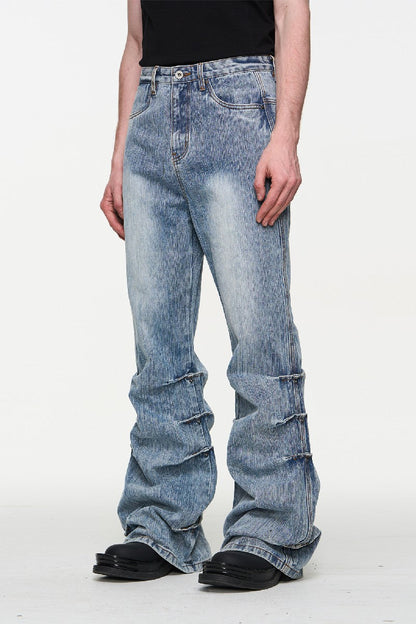 Washed Bamboo Pleat Misaligned Spring Jeans