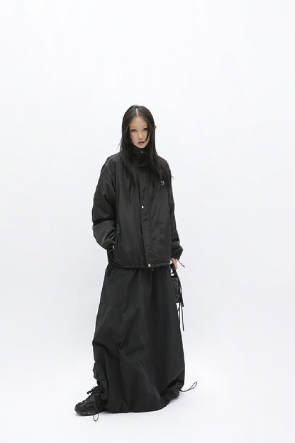 Adjustable Black Windbreaker Skirt