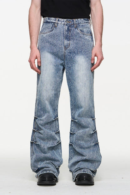 Washed Bamboo Pleat Misaligned Spring Jeans