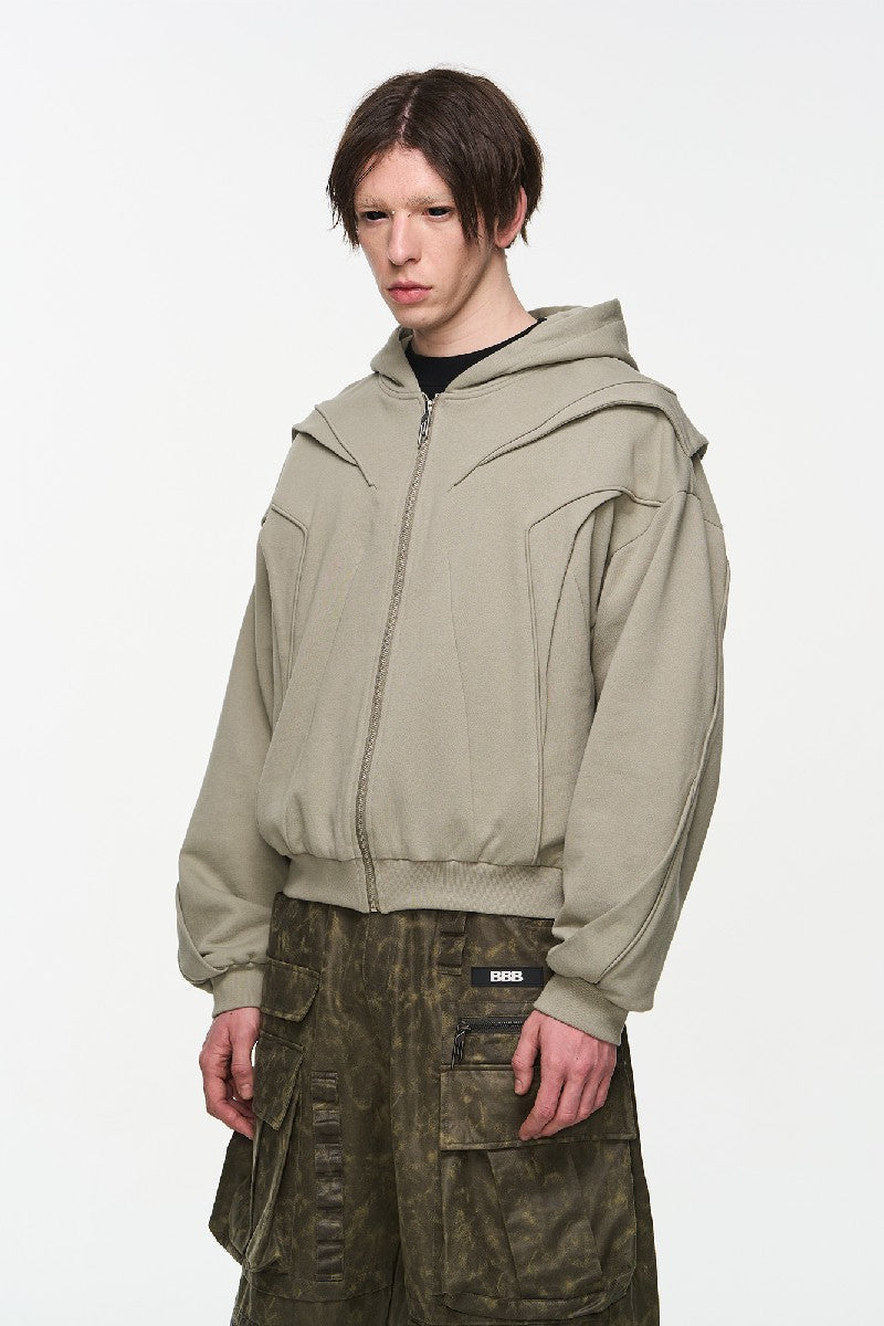 Layered Zip Line Spring Hoodie Jacket