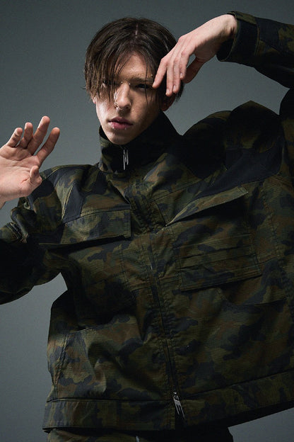 Contrast Camo Texture Cargo Jacket