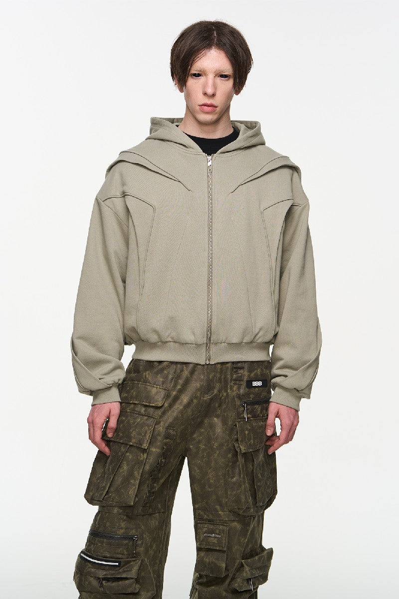 Layered Zip Line Spring Hoodie Jacket