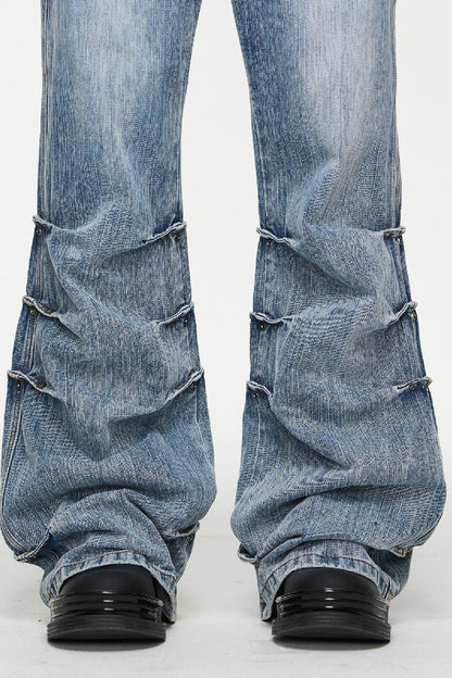 Washed Bamboo Pleat Misaligned Spring Jeans