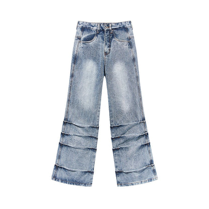Washed Bamboo Pleat Misaligned Spring Jeans