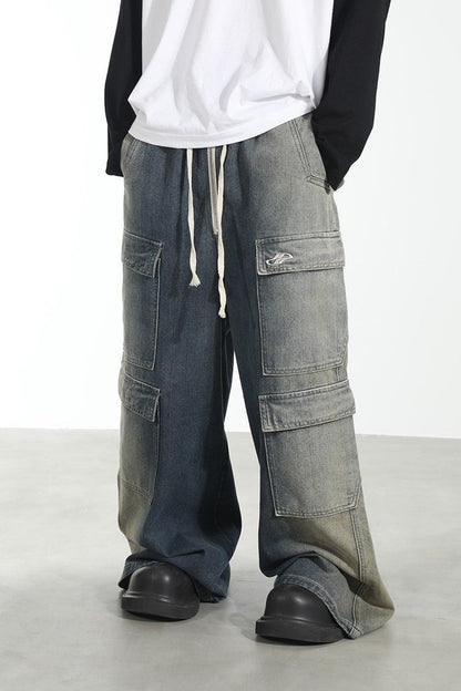 Silhouette Cut Washed Baggy Denim