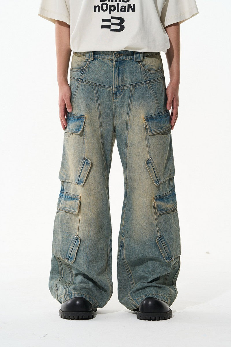 Oversized Washed Cargo Denim