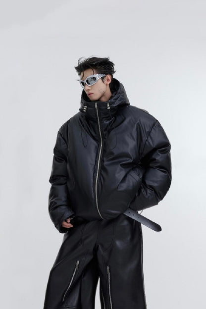 PU Leather Puffer Jacket