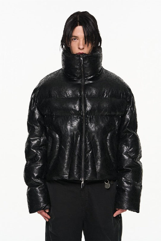 Cracked Texture Puffer Jacket