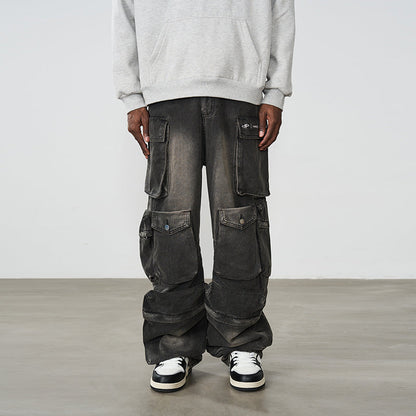 Multi Pocket Washed Baggy Denim