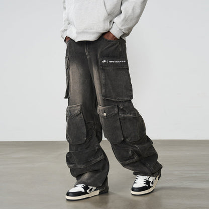 Multi Pocket Washed Baggy Denim