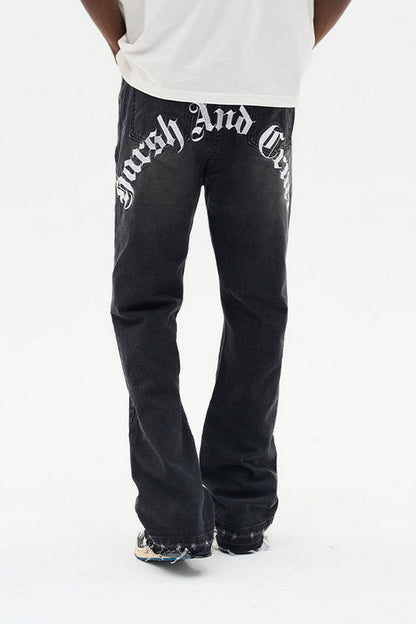 Gothic Logo Embroidered Flared Denim