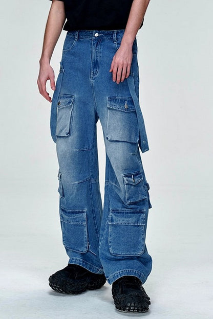 Oversized Multi-Pocket Straight Denim