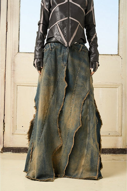 Irregular Interlaced Washed Denim Skirt