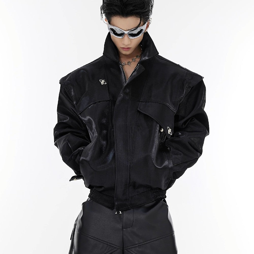 Shoulder Pads PU Leather Jacket