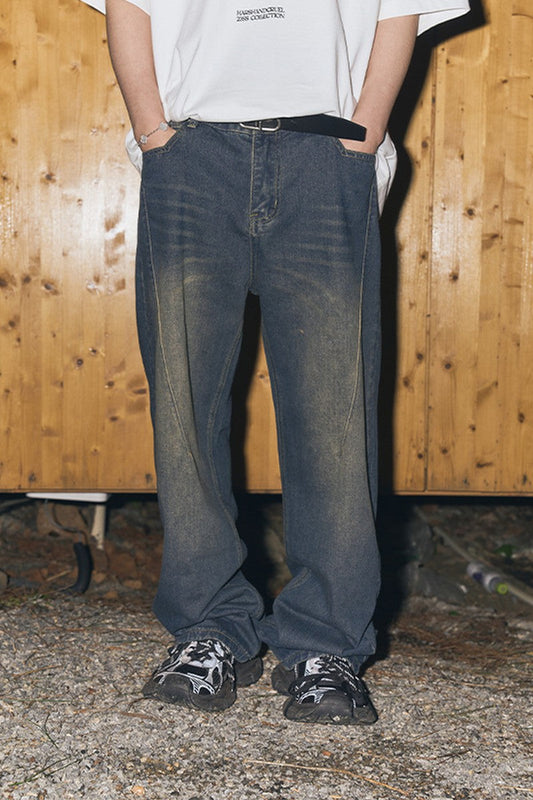 Embroidered Logo Washed Stitched Denim