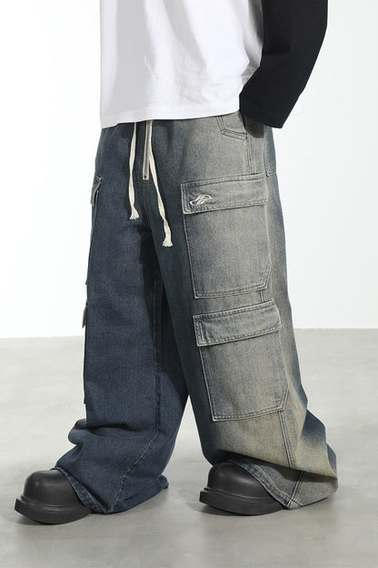 Silhouette Cut Washed Baggy Denim