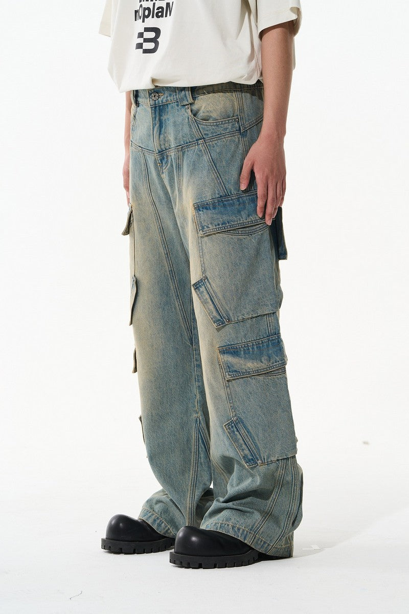 Oversized Washed Cargo Denim