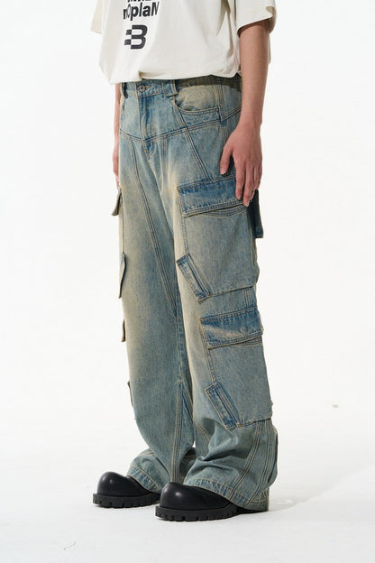 Oversized Washed Cargo Denim