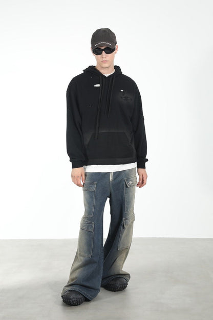 Destroyed Washed Drawstrings Hoodie