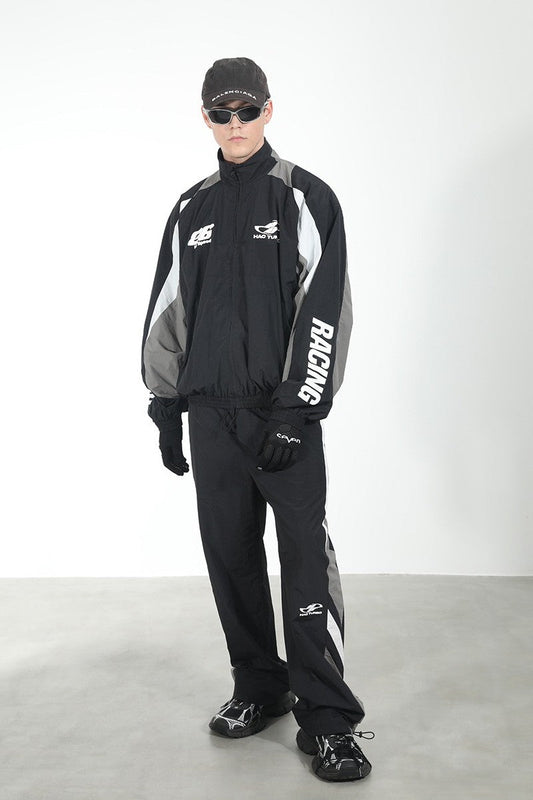 Contrast Stitching Logo Racing Jacket