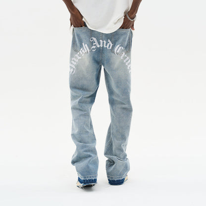 Gothic Logo Embroidered Flared Denim