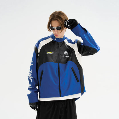 Colorblock Faux Leather Racing Jacket