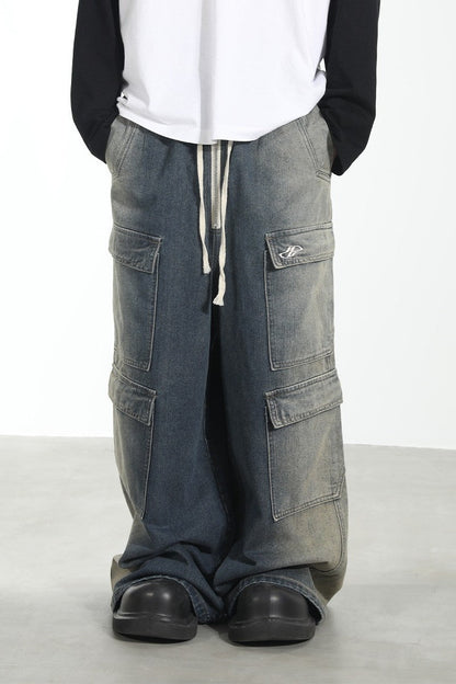 Silhouette Cut Washed Baggy Denim