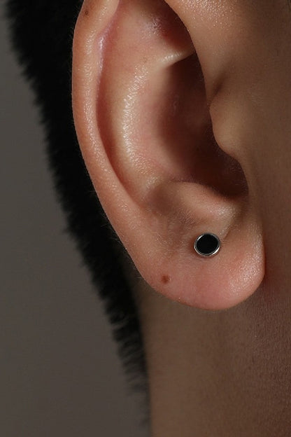 Sterling SIlver Black Round Earrings