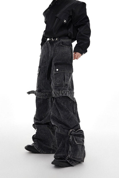 Oversized Multi Pocket Washed Denim