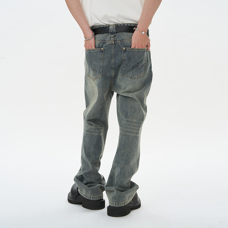 Washed Button Pockets Denim