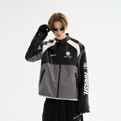 Colorblock Faux Leather Racing Jacket