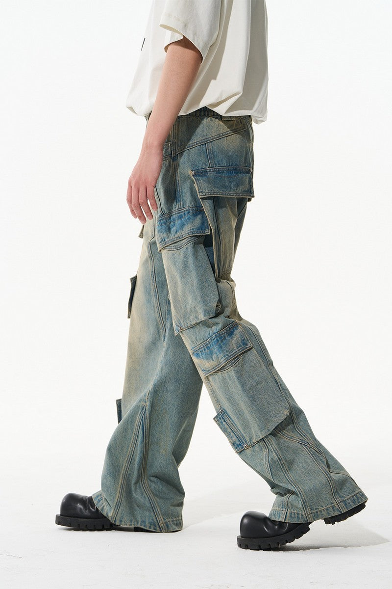 Oversized Washed Cargo Denim