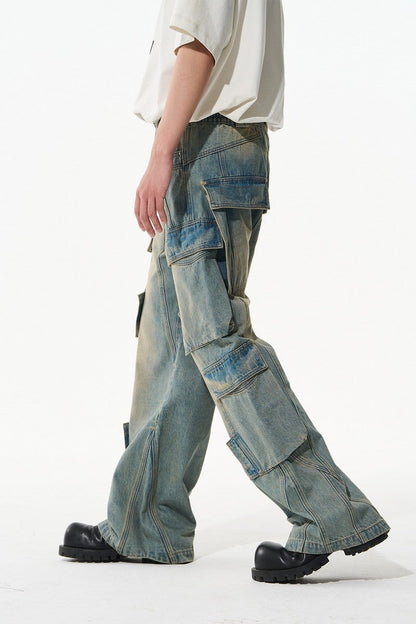 Oversized Washed Cargo Denim