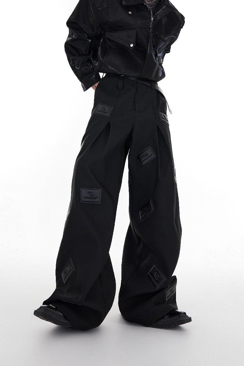 Stitched PU Leather Logo Trousers