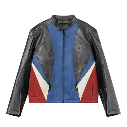Cropped Color Block Moto Jacket