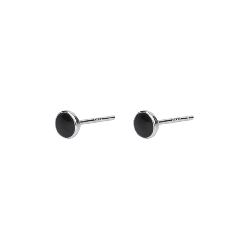 Sterling SIlver Black Round Earrings