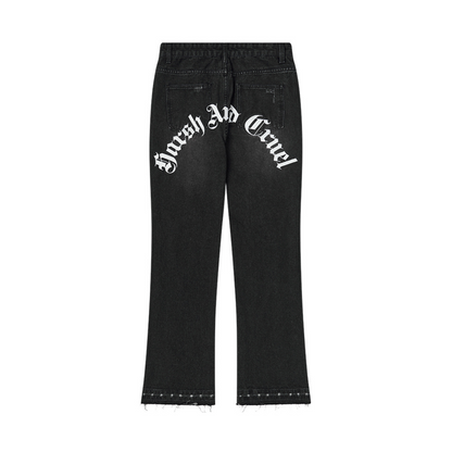 Gothic Logo Embroidered Flared Denim