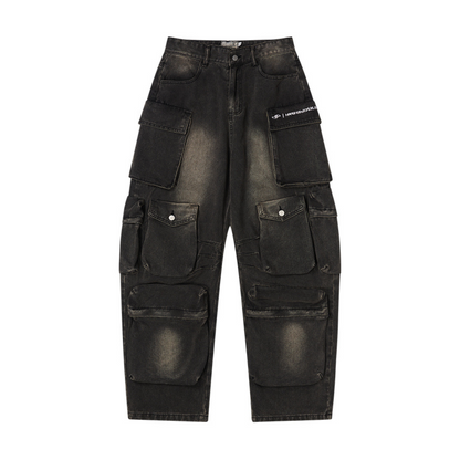 Multi Pocket Washed Baggy Denim