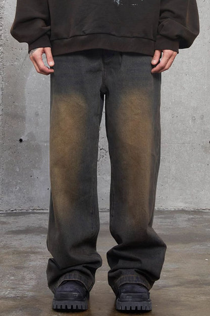 Mud Washed Straight Loose Denim